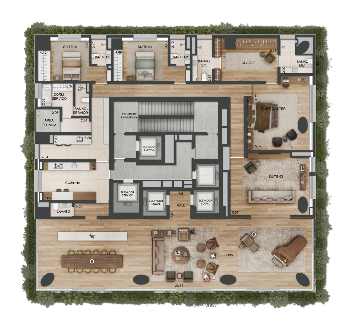 Planta Tipo A — Opção Living Ampliado